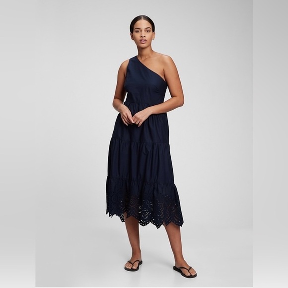 GAP One-Shoulder Black Cotton Dress Size 14P - Picture 1 of 8